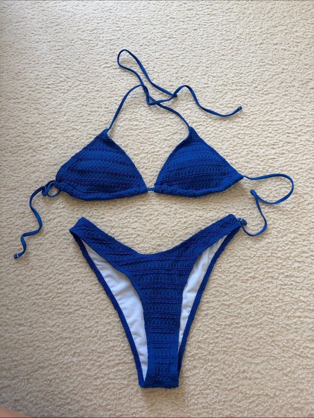 Blue Crochet Triangle Bikini Set